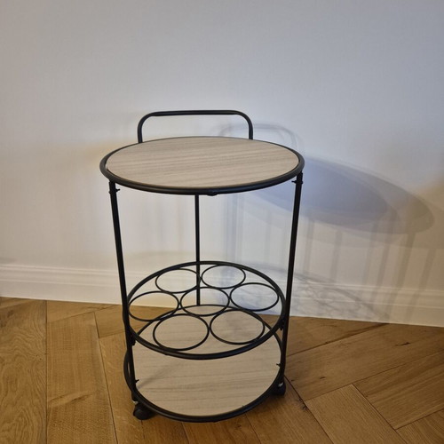 Bar trolley round with 7 bottle holders, like new, wood and metal