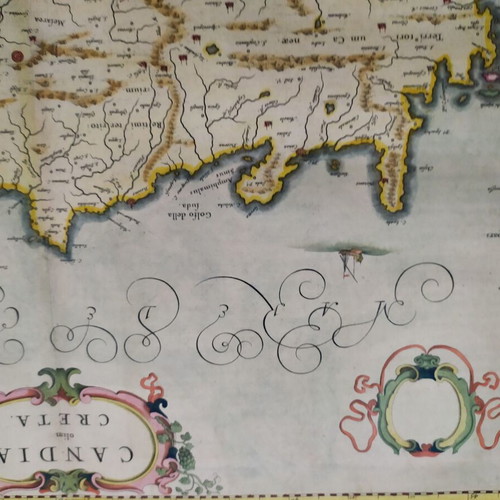 Authentic handcolored map of Crete by Blaeu used