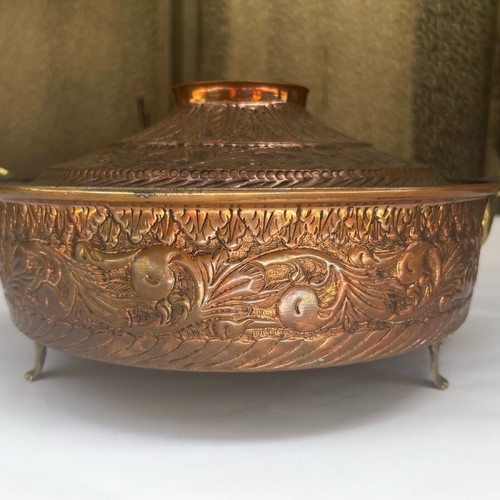 Copper carved pot like new, traditional by Gianniotis artist