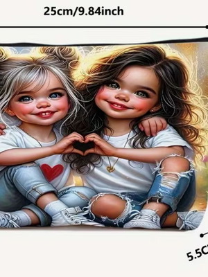 Toiletry bag with two cute girls new