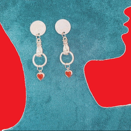 Handmade stainless steel Saint Valentine earrings with hearts, new