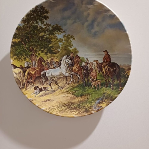 Vintage collectible porcelain plate Horse Fair Holland 1842 used