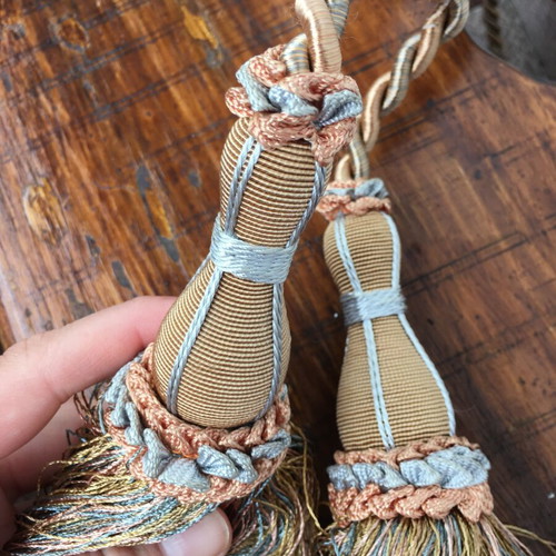 Curtain tassel vintage like new, set of 2, light blue and orange