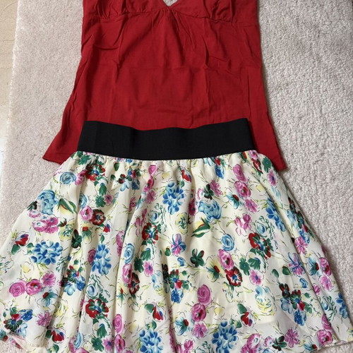 Floral skirt and red Fornarina top like new