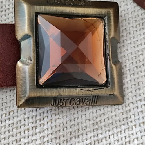 Just Cavalli leather brown belt like new with antique gold buckle and crystals