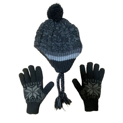Men's hat and gloves set like new, black and gray XL