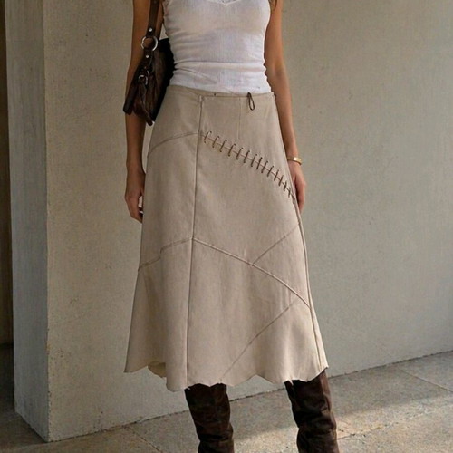 Inne Suède beige midi skirt with asymmetrical design like new