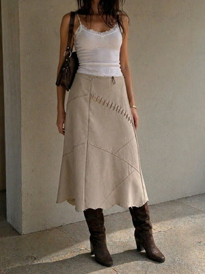 Inne Suède beige midi skirt with asymmetrical design like new