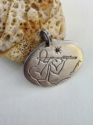 Silver pendant Nikos Eggonopoulos 925 with ruby like new, lucky charm 2001