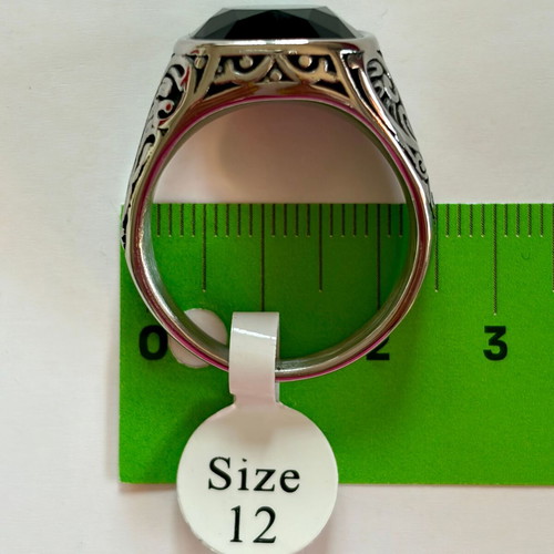 Vintage Signet Ring Black Zircon US 12 316L Stainless Steel New