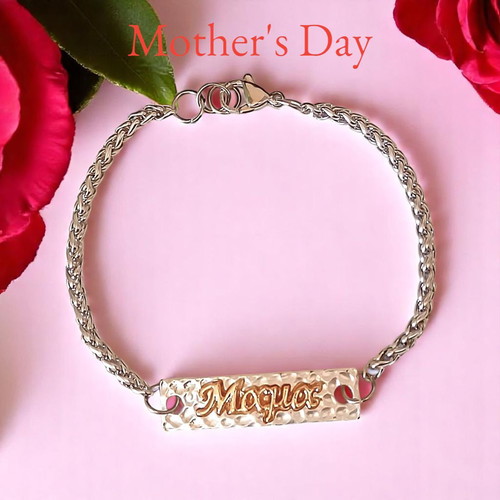 Handmade identity bracelet Mama with silver identity and steel chain new