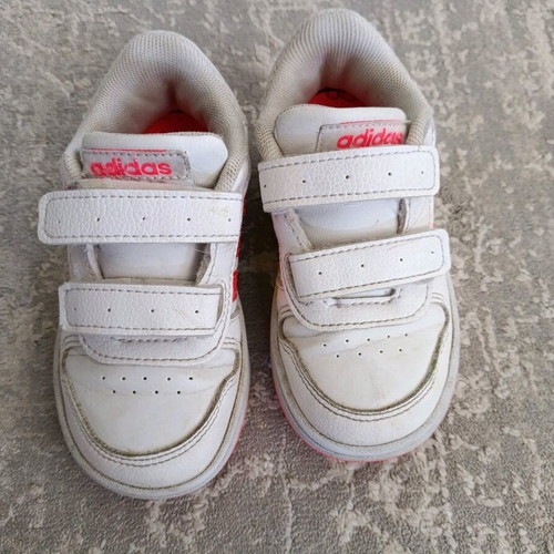 Adidas athletic shoes used, size 24, white and orange