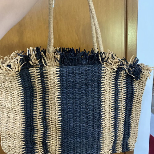 Toi & Moi Black and Natural Raffia Tote Bag