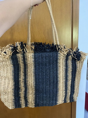 Toi & Moi Black and Natural Raffia Tote Bag