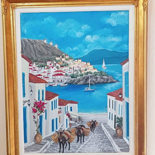 Πίνακας ζωγραφικής λάδι καινούργιος με εξαιρετική κορνίζα 0,86x0,69
