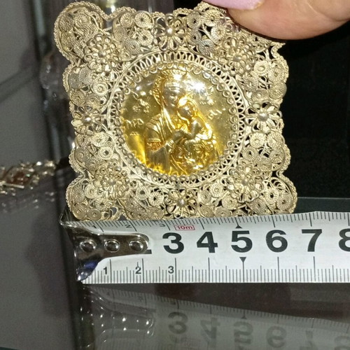 Filigree religious icon Virgin Mary gilded silver 925 like new