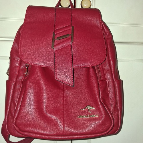Women's red backpack with gold details