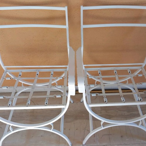 Fer Forje set used, white, 5 pieces with table and chairs