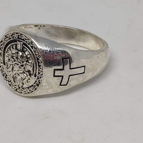 Ring with Jesus Christ like new, men's silver tone metal