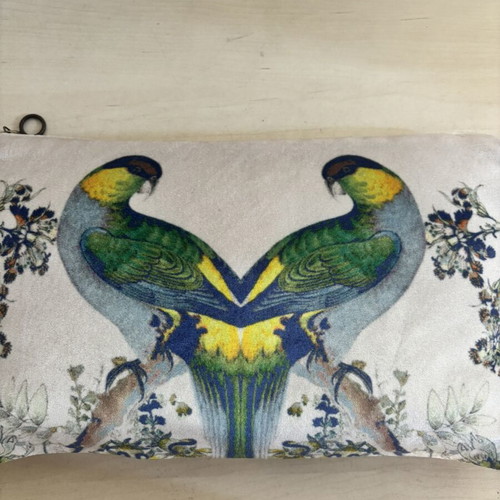 Parrot Print Pouch like new, fabric with velvet texture
