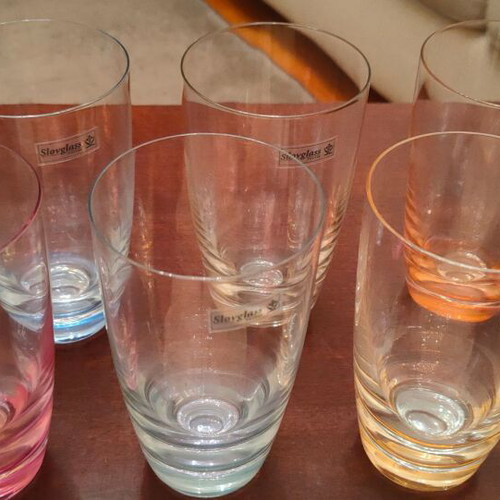Zoulovits crystal glasses new, set of six with different colors