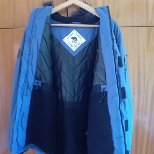 Jacket with fur hood thick for winter like new, blue