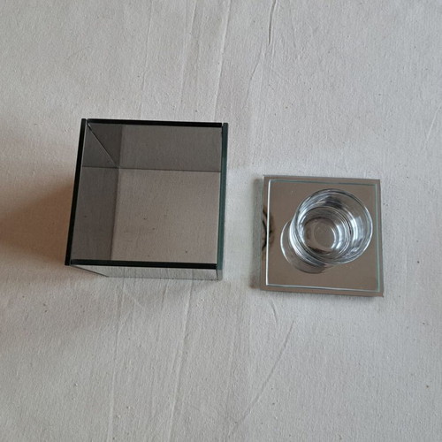 Glass mirrored tealight holder new, cube for one tealight
