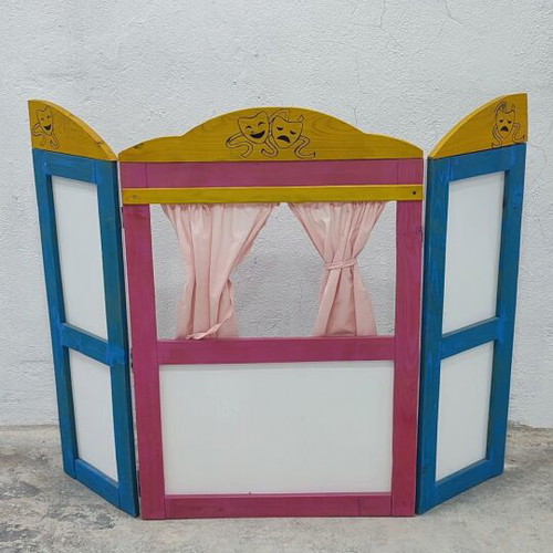 Handmade wooden puppet theater like new, foldable with figures