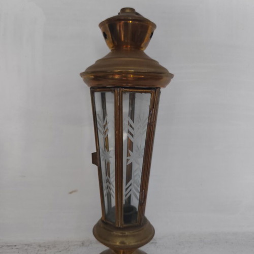 Vintage decorative lantern with carved glass sides, 30 cm