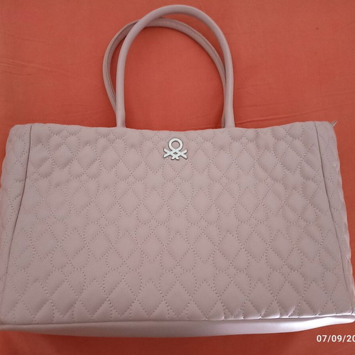 Benetton big tote handbag with zip capitonné pale pink new