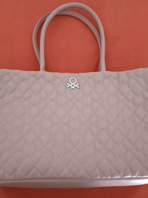 Benetton big tote handbag with zip capitonné pale pink new