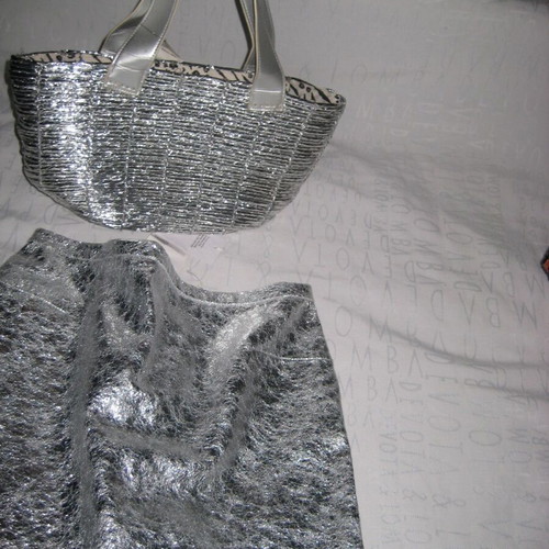 Women's silver bag, synthetic material with metallic thread