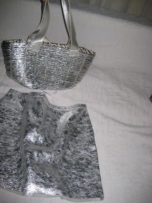 Women's silver bag, synthetic material with metallic thread