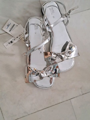 Zara silver mirrored sandals with bow new, size 38