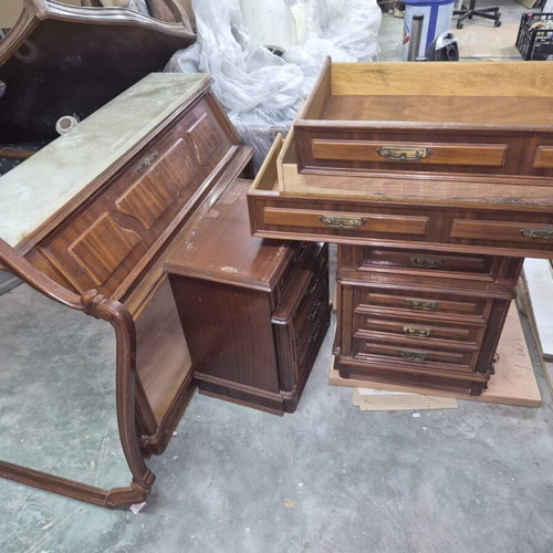 Set of 2 bedside tables, buffet and mirror with marble