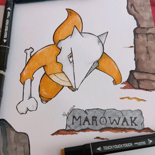 Pokemon Marowak watercolor paper drawing new