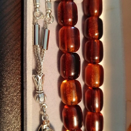 Komboloi handmade amber worry beads with silver clip and arabic tassel