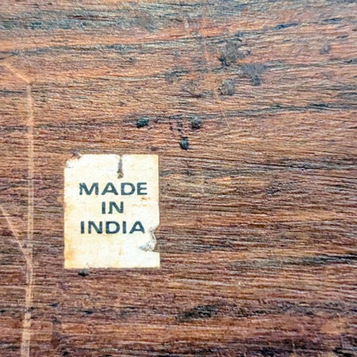 Vintage handmade wooden serving tray, carved, made in India