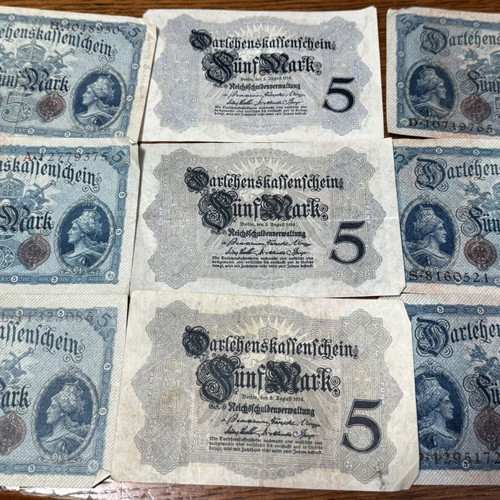 5 mark 1914 banknote lot of 14
