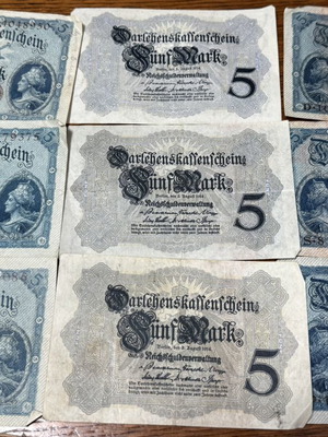 5 mark 1914 banknote lot of 14