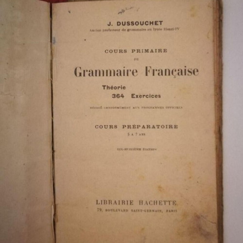 Librairie Hachette Cours primaire de grammaire française book, early 20th century