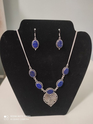 Handmade Lapis Lazuli Necklace and Earrings Set new, 45 cm chain