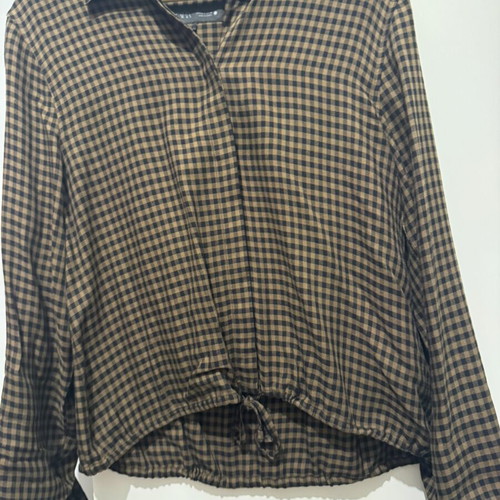 Zara checkered cropped shirt like new, black and brown