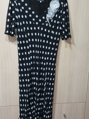 Women's long black dress with white polka dots like new, size 8XL