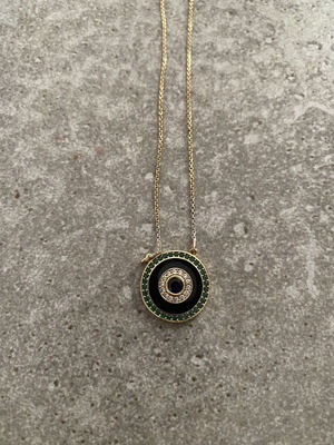 Marianna Lemos pendant with gold-plated chain, like new, blue and gold