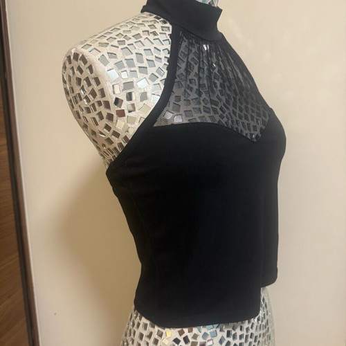 Pink Woman black cotton evening top used with transparency size S