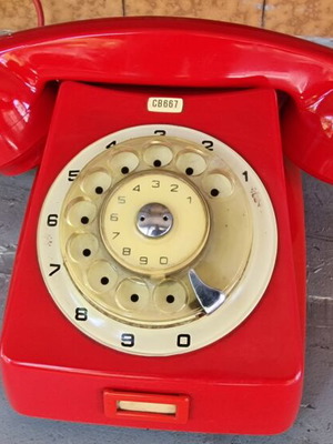 Vintage telephone from 1970s like new, red, wired