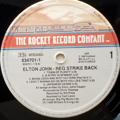 Elton John Reg Strikes Back vinyl LP album