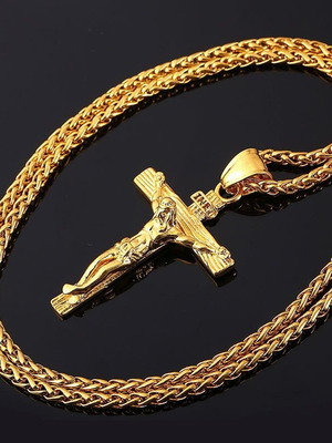 Cross from Medical Steel Christ Gold Color Unisex