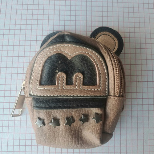 Coin purse used in mini backpack shape with decorative ears and letter M